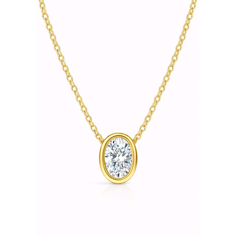 Auriya 14K Gold Lab Grown Oval Diamond Bezel Solitaire Pendant Necklace 1.00 to 5.00 ct. tw. (F-G VS) - 2.00ct. tw. - Yellow