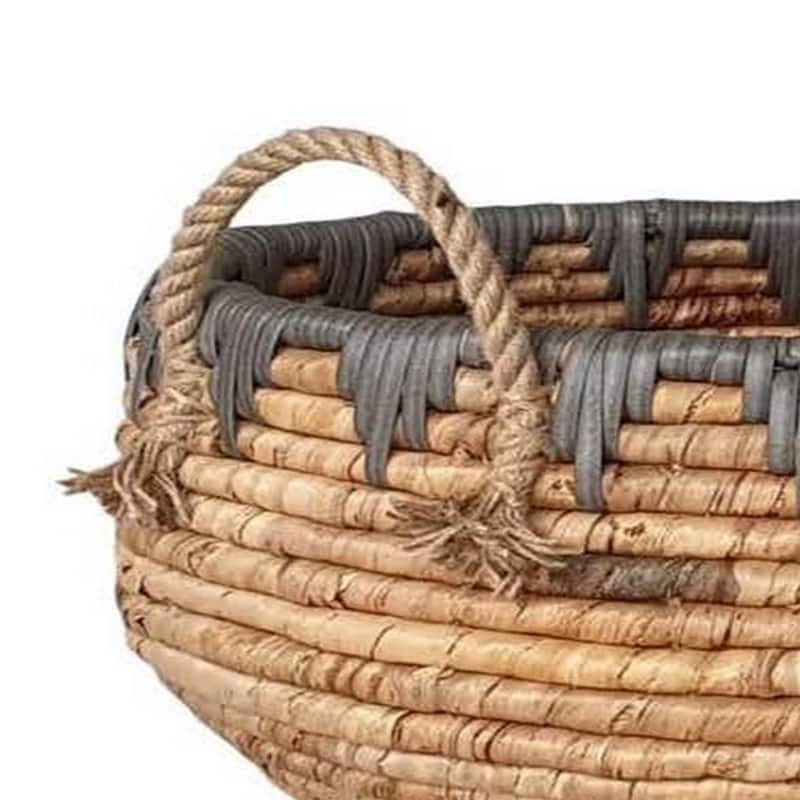 Decorative Storage Basket Set of 2, Handwoven Water Hyacinth Fiber, Brown
