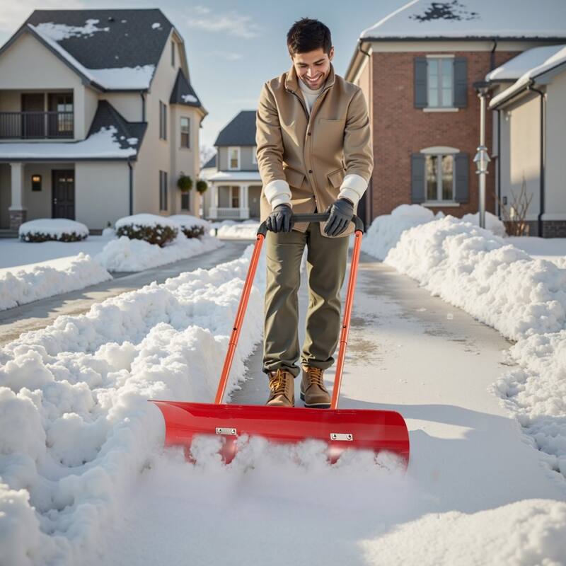 Rolling Snow Shovel with 37.8" Wide Blade and Dual Directional Tilt for Driveway and Walkway Clearing - 37.61” x 16.54” x 52.96”