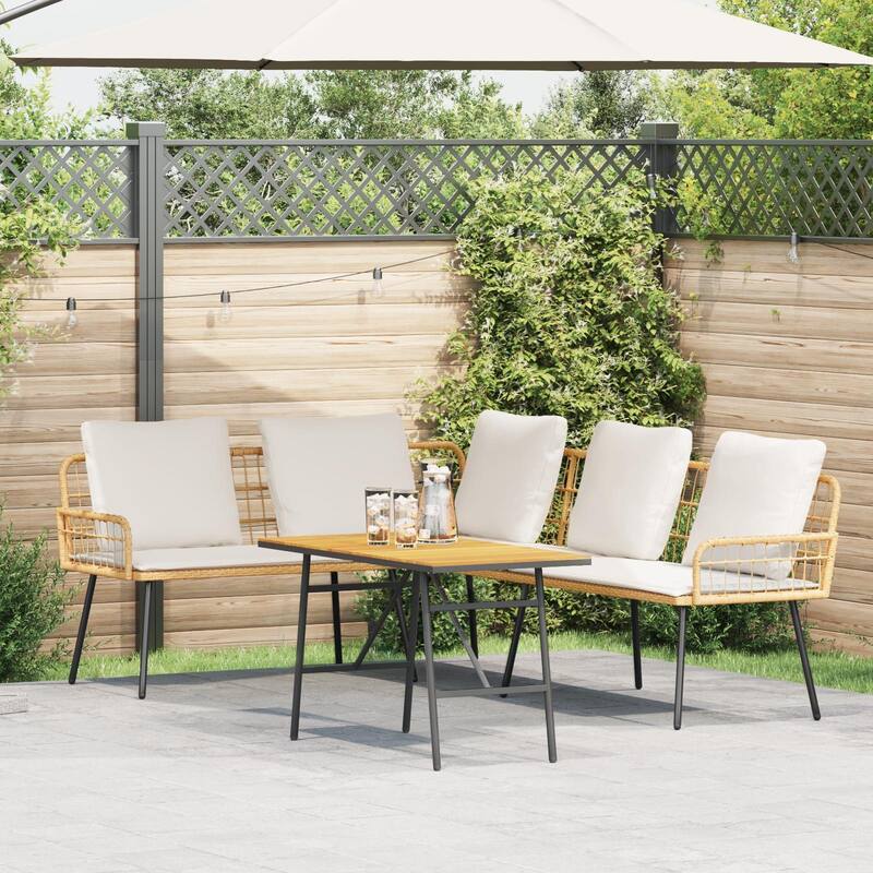 vidaXL 2 Piece Garden Sofa Set with Cushions Black/Natural Poly Rattan - 68.1 x 91.0 x 30.7 - Natural