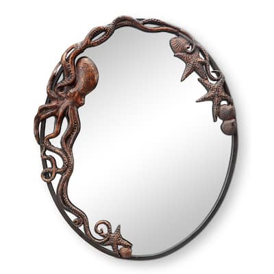 Spi Cast Iron Octopus Oval Wall Mirror - Multi-Color - 26 X 21.5 X 2 inches