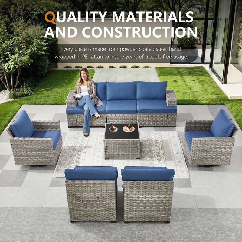 Pocassy Outdoor Sectional Sofa Patio Furniture Sets with Thickened Cushions