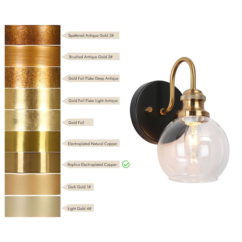 Mid-Century Modern 1-Light Black Gold Glass Wall Sconces Bathroom Vanity Light