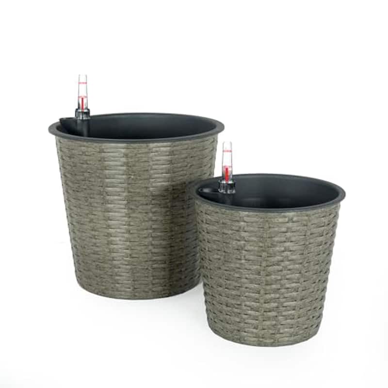 2-Pack Self-watering Wicker Round Decor Planter
