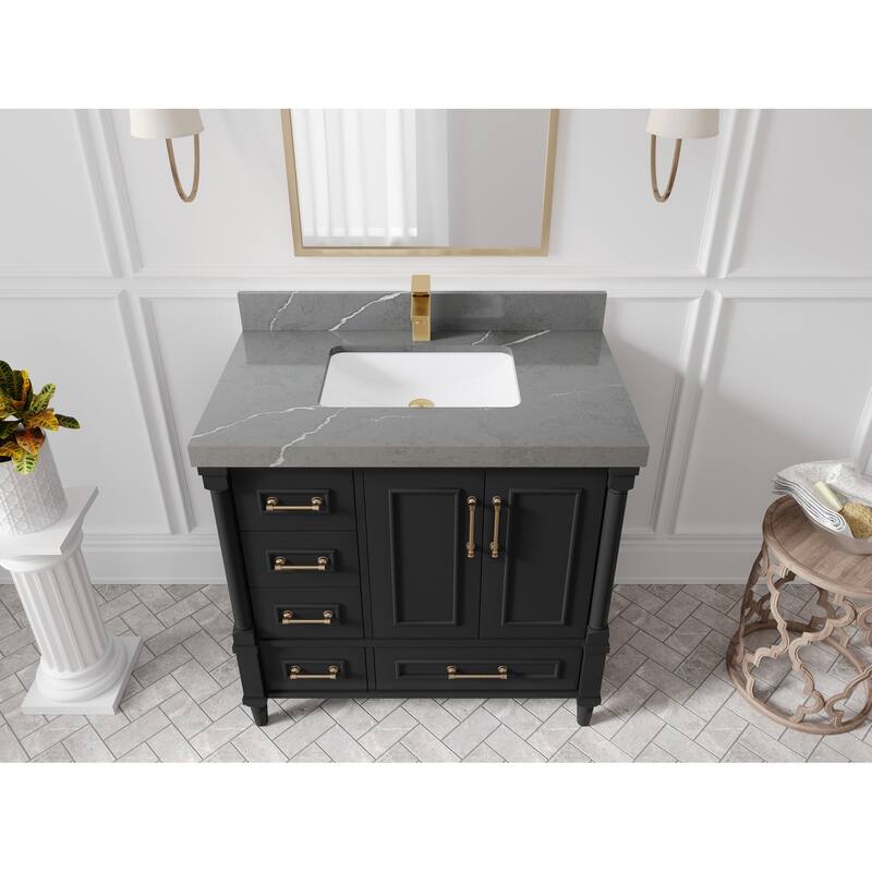 Willow Collections 36 in. W x 22 in. D Aberdeen Center Right Offset Sink Bathroom Vanity with Countertop - 2”Piatra Gray - Black