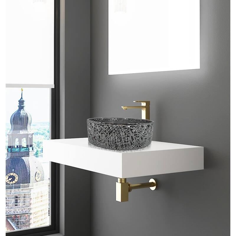 Stadium 16" & 14" Round Basin Glass Bathroom Vessel Sink - 14" - Light Black