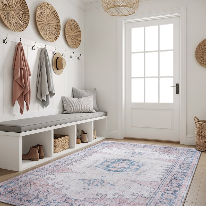 World Rug Gallery Vintage Bohemian Machine Washable Non Slip Area Rug