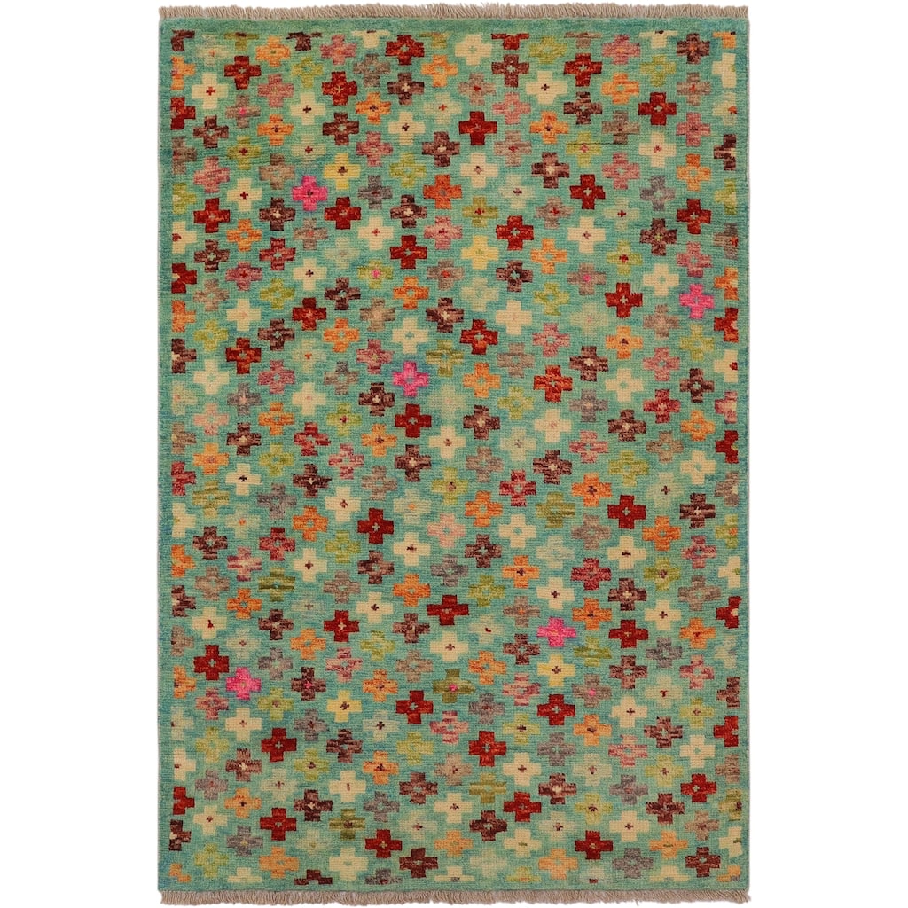 Boho Chic Balochi O'Connor Blue/Rust Hand Knotted Wool Rug - 3'2'' x 5'1''