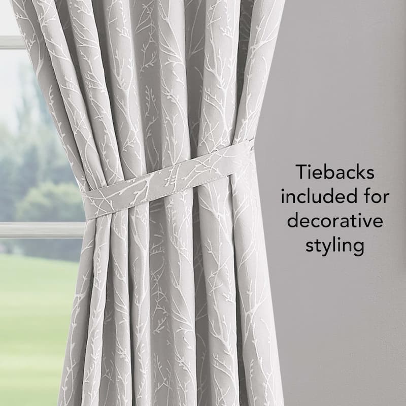 Creative Home Ideas Collins Blackout Window Curtain, Room Darkening, Thermal Insulated, Branch, Back Tab, 2 Panels, 2 Tiebacks
