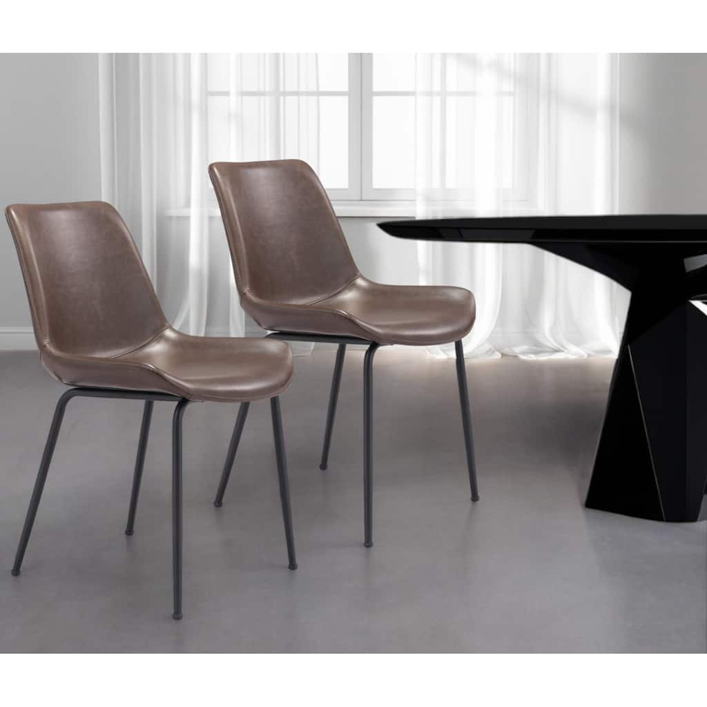 HomeRoots Set of Two Brown And Black Upholstered Faux Leather Dining Side Chairs - 19.7