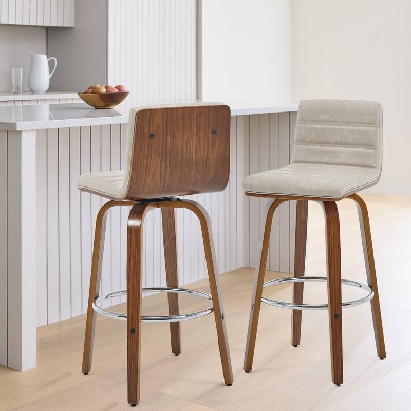 Faux Leather & Wood Swivel Bar Stools/ Counter Stool Set of 2