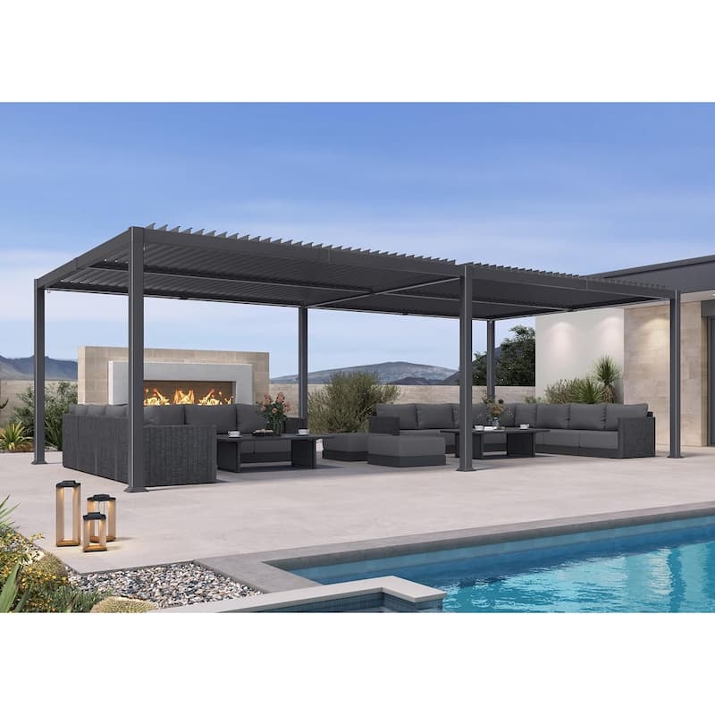 PURPLE LEAF Solar Louvered Pergola with LED String Lights Aluminum Outdoor Pergola with Adjustable Roof for Patio Garden