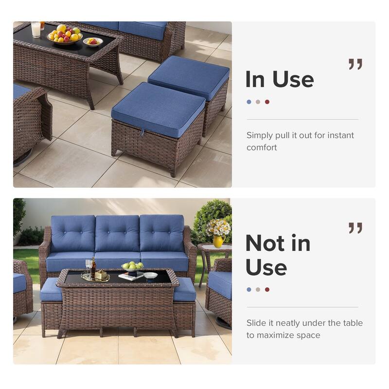 Gymojoy 9-Piece Wicker Patio Furniture Set, 6-inch Thick Cushioned & UV-Resistant, Outdoor Sofa & Chiar Set for Garden