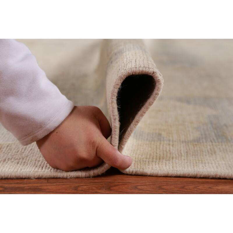 Hand Knotted Oriental 100% Wool Carpet Transitional All-Over Beige & Ivories Oushak Area Rug - 13' 8'' X 10' 1''
