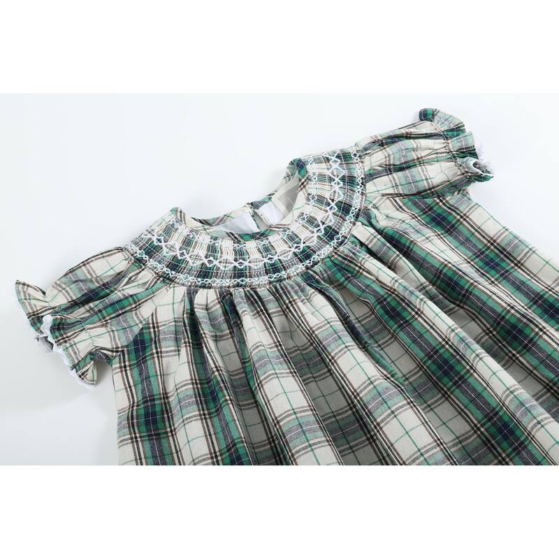Lil Cactus Christmas Tartan Smocked Bishop Dress