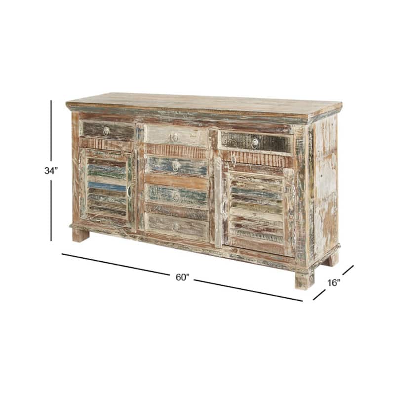 Reclaimed Wood 2 Door and 6 Drawer Cabinet - Dark Brown - Roche River Decor - 16"W x 60"L x 34"H