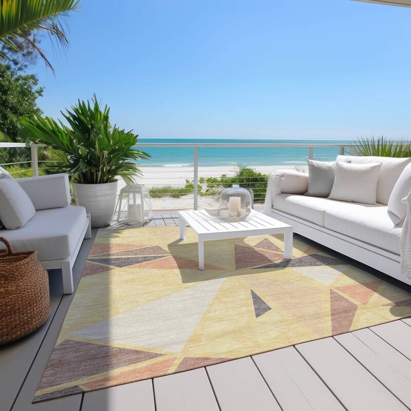 Machine Washable Indoor/ Outdoor Abstract Mosaic Chantille Rug