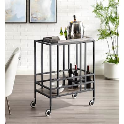 Ronald Serving Bar Cart, Removable Tray/ Wine Bottle Storage/ Casters - N/A