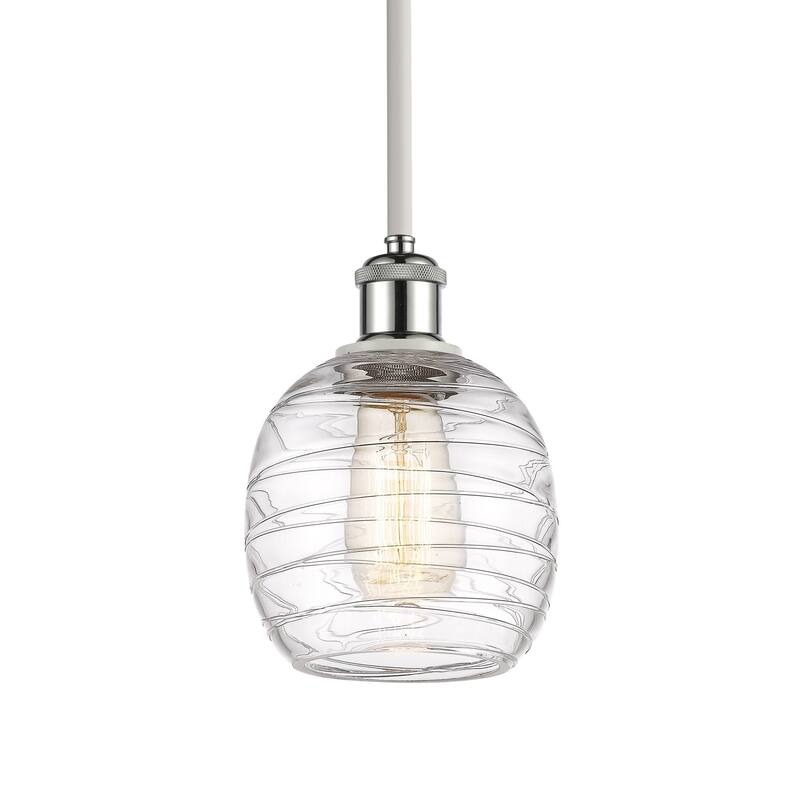 Innovations Lighting 516-1S-9-6 Belfast Pendant Belfast 6" Wide Mini - Deco Swirl / White and Polished Chrome