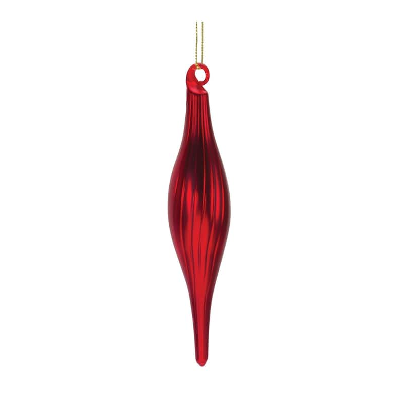 Shiny Ribbed Glass Christmas Finial Drop Ornaments 6" 160mm Red 12ct