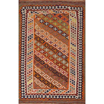 Vegetable Dye Kilim Qashqai Persian Vintage Rug Flatweave Wool Carpet - 4'11"x 7'10"