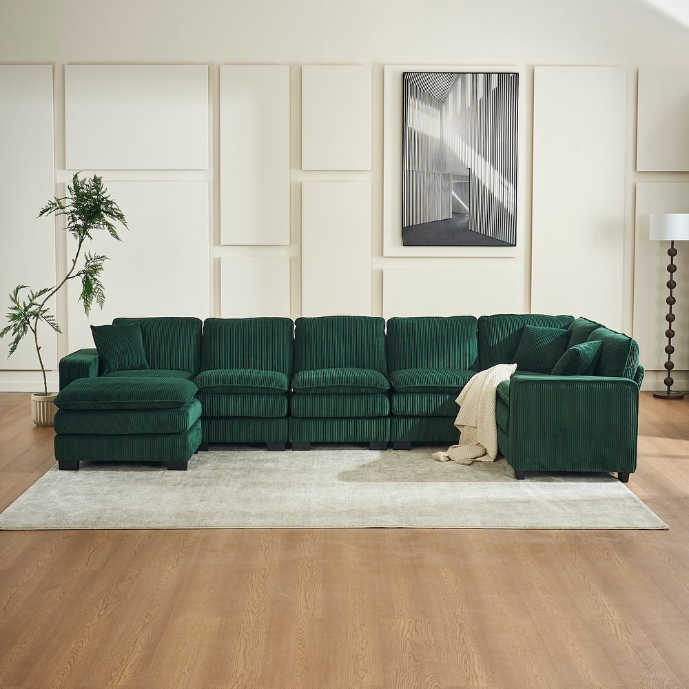 118.1" Luxurious U-Shaped 6-Seater Sofa with Ottoman