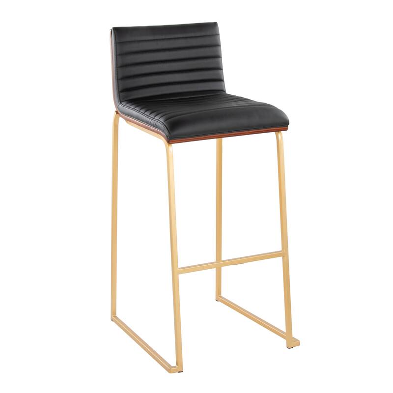 Silver Orchid Magda 30" Fixed-Height Upholstered Bar Stool (Set of 2) - Black Faux Leather/Gold Metal