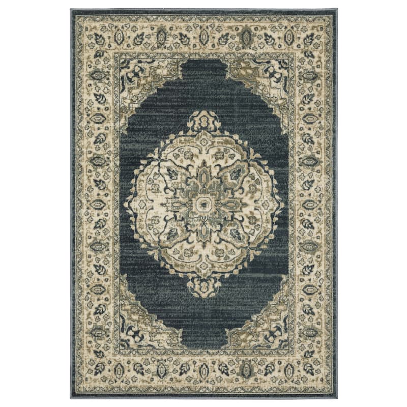 Kaleb Traditional Center Medallion Deep Teal/Ivory Area Rug