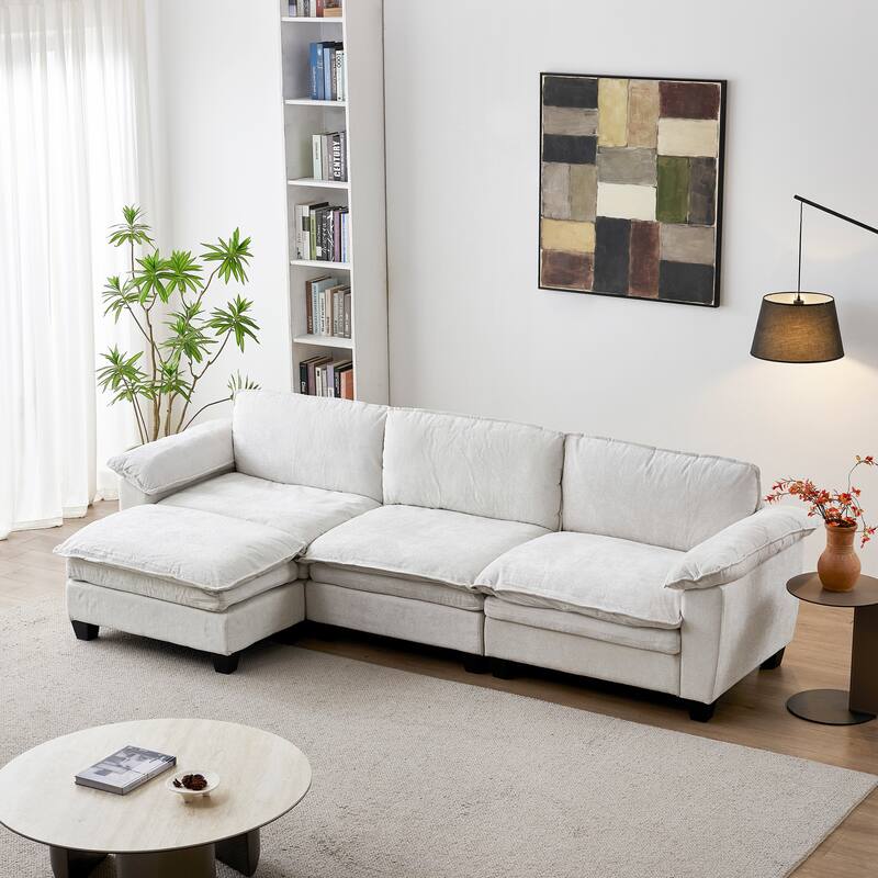 Roomfitters Large Modular Sofa with Ottoman, Modern 3-Seater Sectional Couch for Living Room and Office
