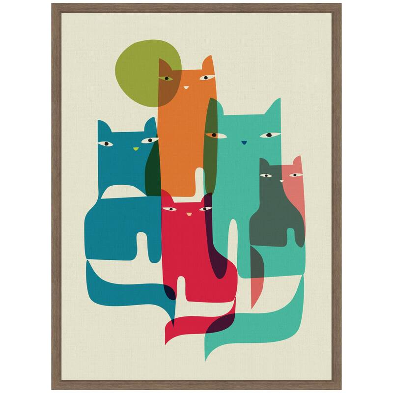 Kate and Laurel Sylvie Retro Cats Under The Moon Framed Canvas by Rachel Lee