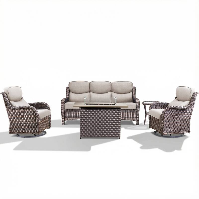 Pocassy Outdoor Fire Pit with Sofa Swivel Chairs Conversation Set