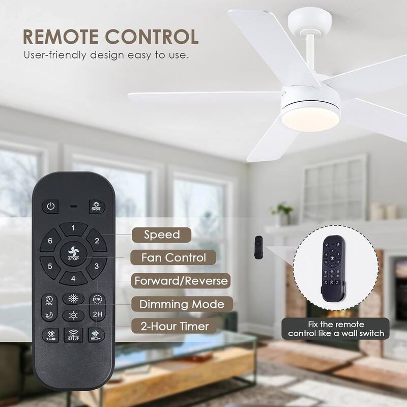 46 Inches Downrod Ceiling Fan with Light and Remote,Quiet DC Motor,Reversible Blades - 46 Inches