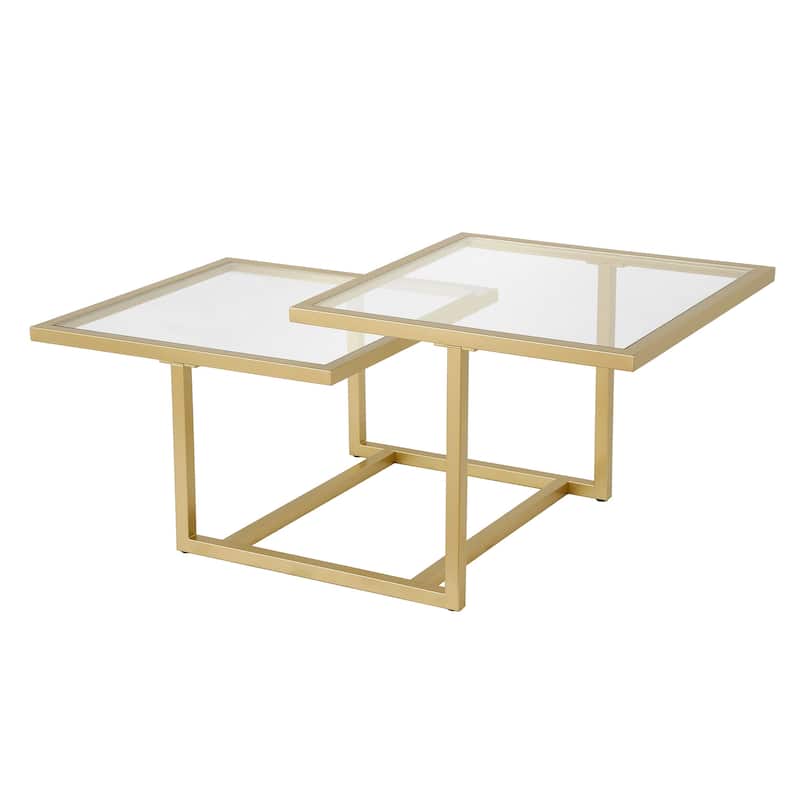 43" Contemporary Square Coffee Table with Glass Top and 2 Shelves Stylish Steel Base for Living Rooms - 43"L x 23"W x 18"H