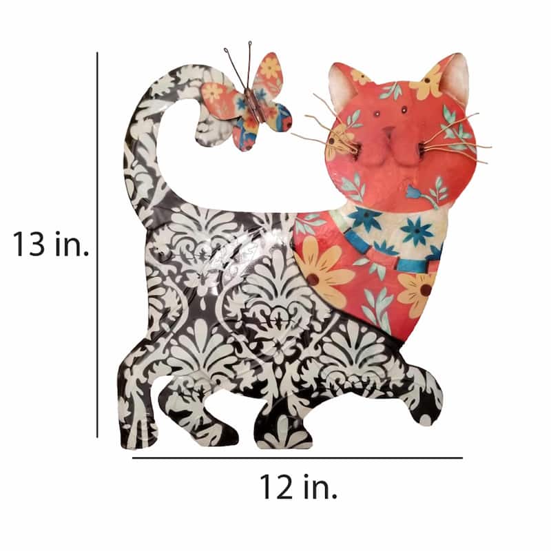 Cat Black and Red Garden Decoration - 1 x 12 x 13