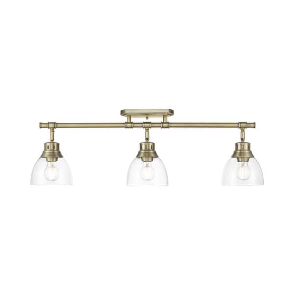 slide 2 of 4, Yep by Golden Lighting Duncan 3-light Semi-Flush Mount in Aged Brass and Clear Glass - Aged Brass - 3-Light Semi-flush