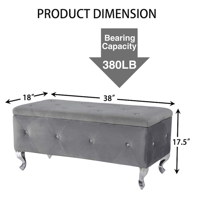 38.5" Storage Bench with 380lb Seating, Upholstered Bed Bench with Wood Legs Safety Hinge