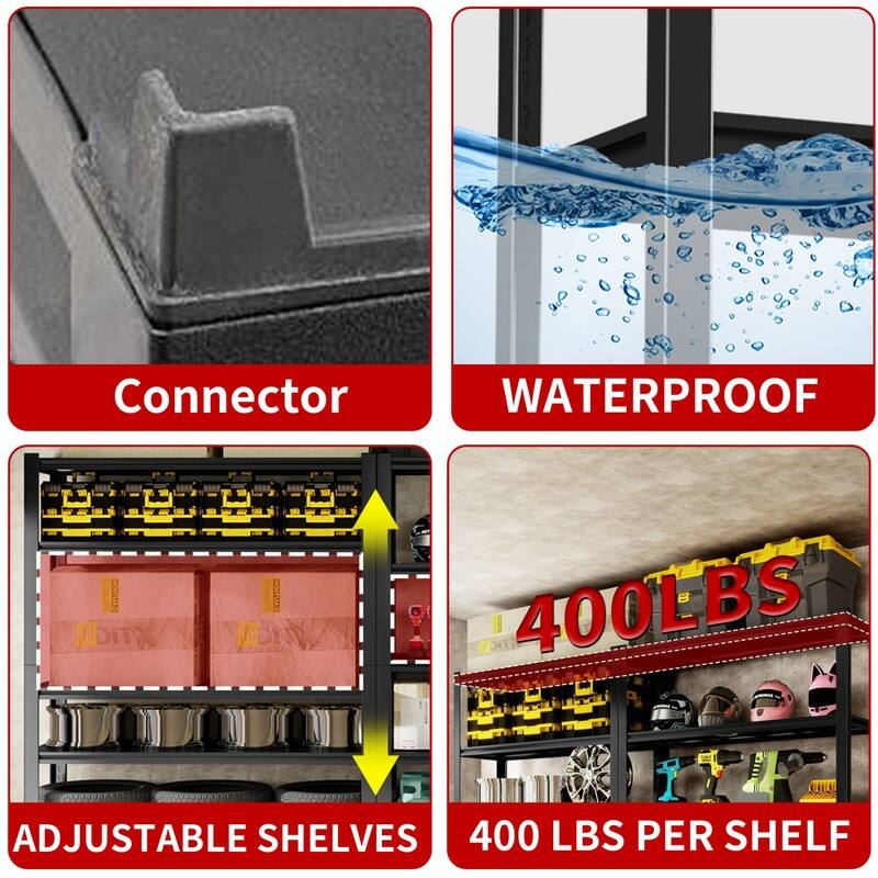 5-Tier Adjustable Heavy Duty Metal Storage Shelves, Black, 72/78"H