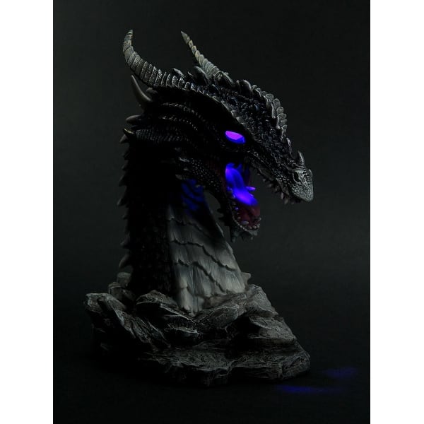 Hand Painted Obsidian Dragon Bust Statue With Led Lights Overstock 20670606