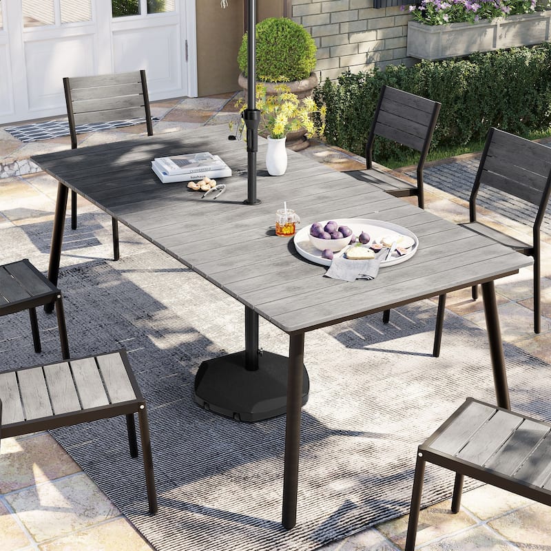 Pellebant Outdoor Rectangle Aluminum Dining Table with Umbrella Hole - Grey - 82.3inches