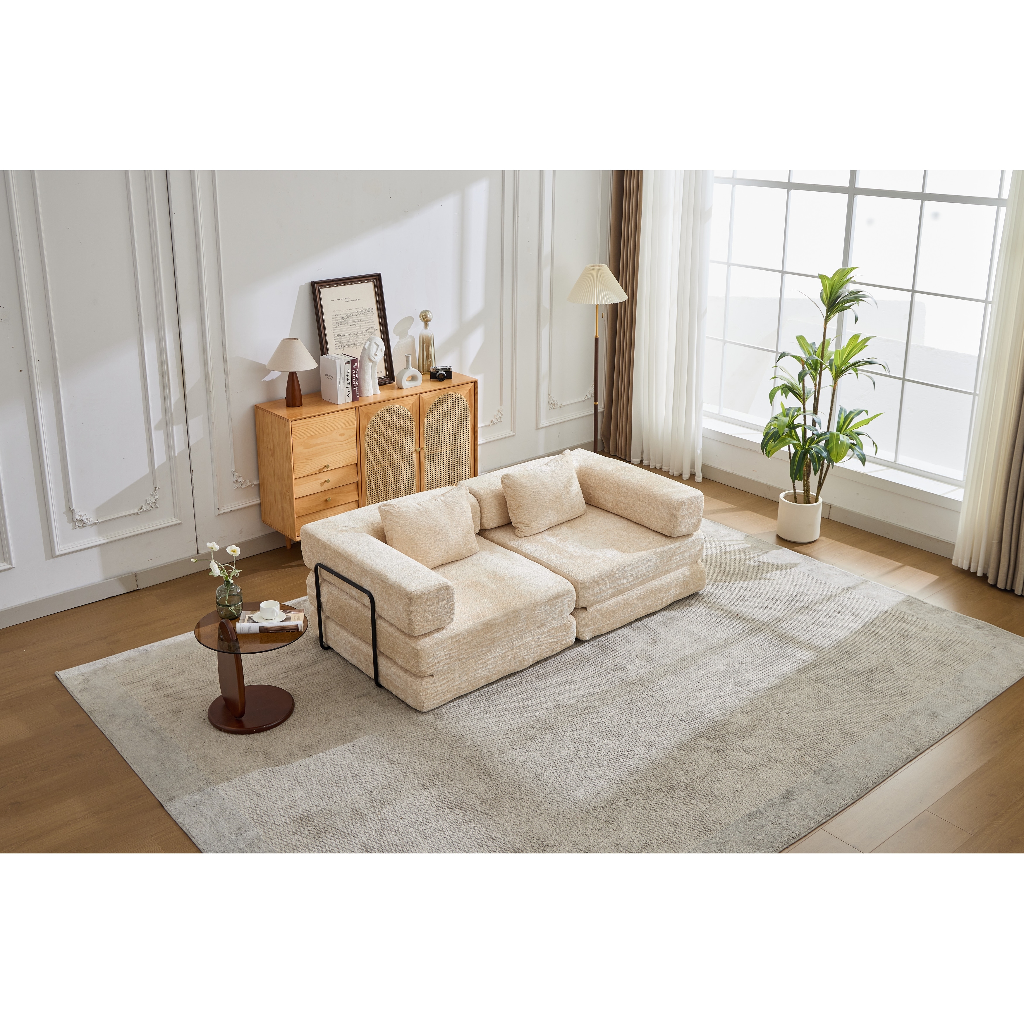 2-in-1 Foldable Sofa Bed Floor Sofa Couch with Armrests, Convertible Lounge Sofa for Living Room Bedroom