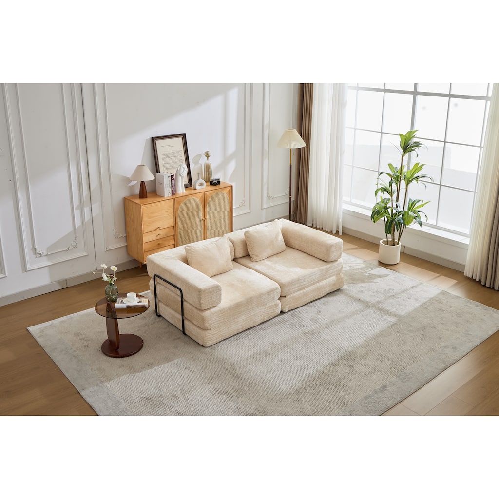 2-in-1 Foldable Sofa Bed Floor Sofa Couch with Armrests, Convertible Lounge Sofa for Living Room Bedroom