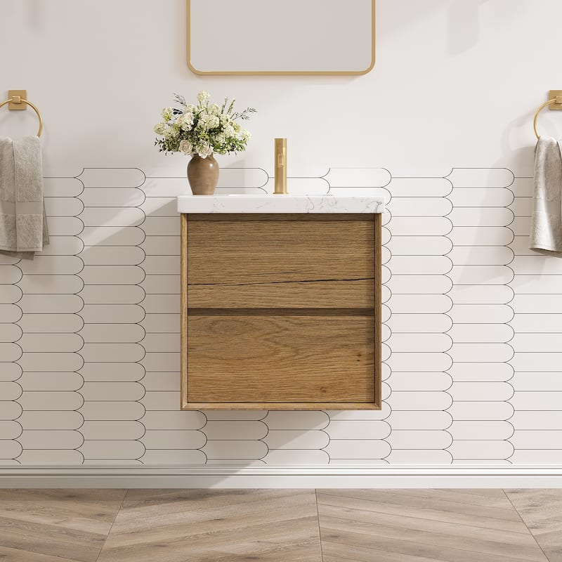 24"30"36"48"60"72" Floating Bathroom Vanity Engineered Stone Top with Rectangular Ceramic Undermount Sink