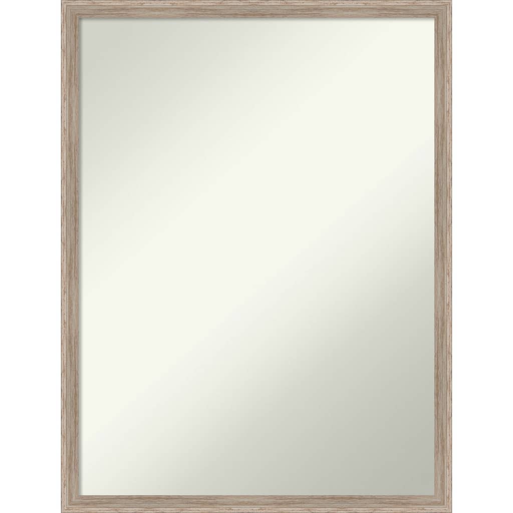 Non-Beveled Wood Bathroom Wall Mirror - Hardwood Wedge Whitewash Frame