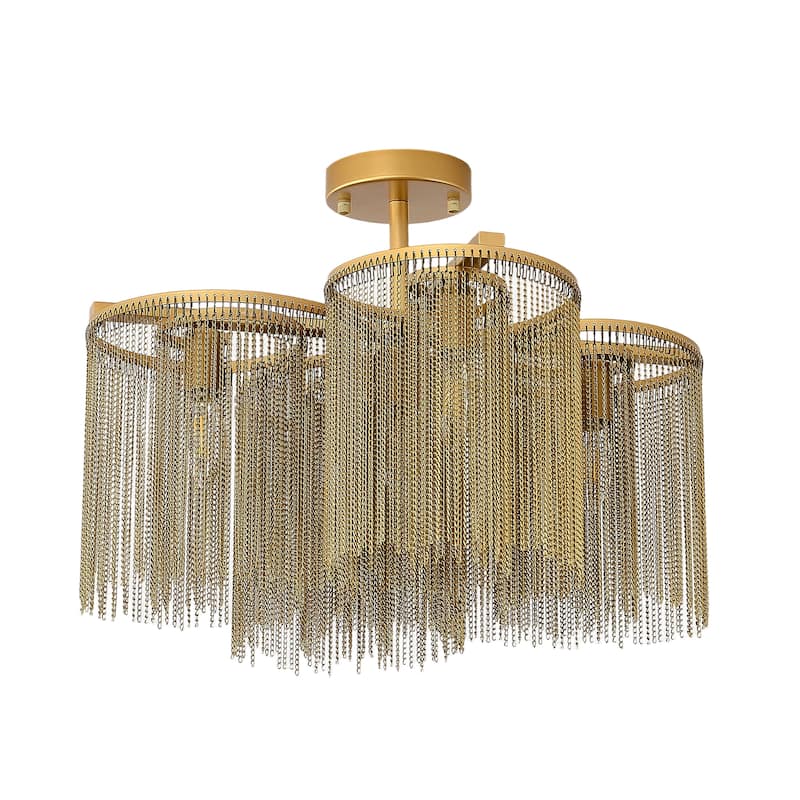 5-Light Glam Gold Fringe Semi Flush Mount Light - Brushed Gold