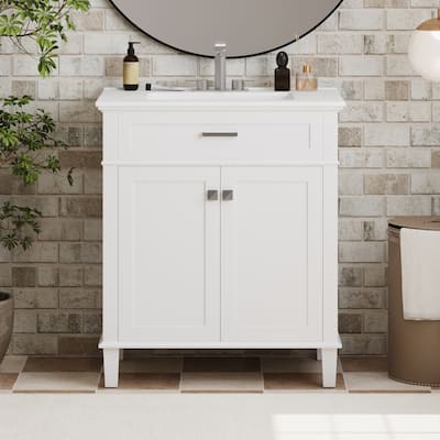 30-inch Bathroom Vanity With Ceramic Basin, Soft Close Door And Adjustable Shelves