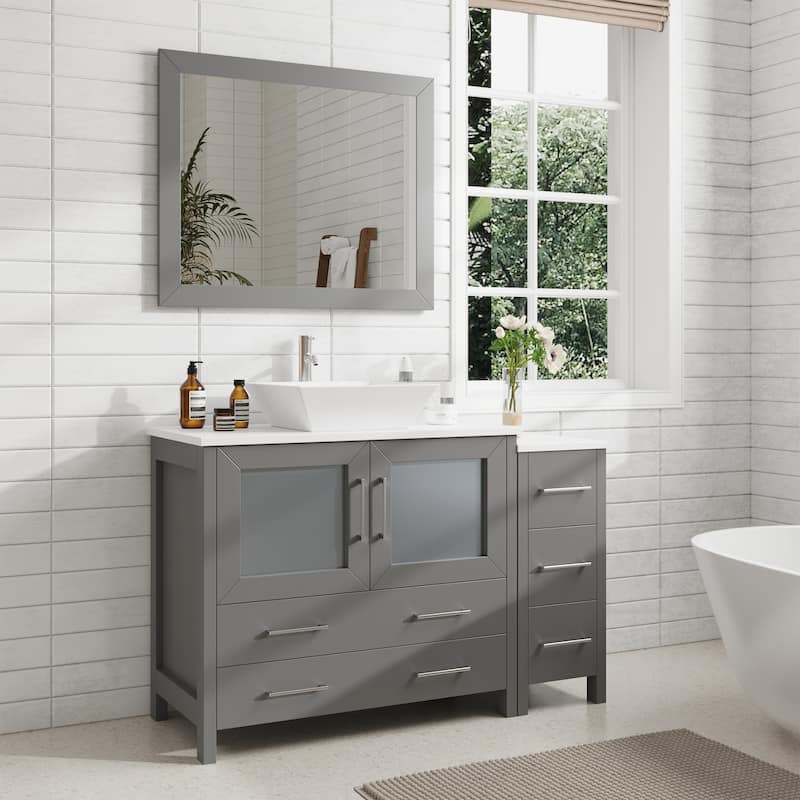Vanity Art 48" Single Sink Bathroom Vanity Combo Set with Engineered Marble Top and Free Mirror - 48 x 18.5 x 36 Inches