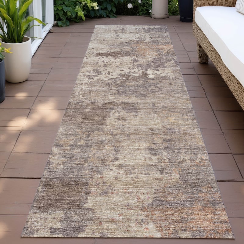 Machine Washable Indoor/Outdoor Modern Blend Chantille Rug - Brown - 2'3" x 7'6"