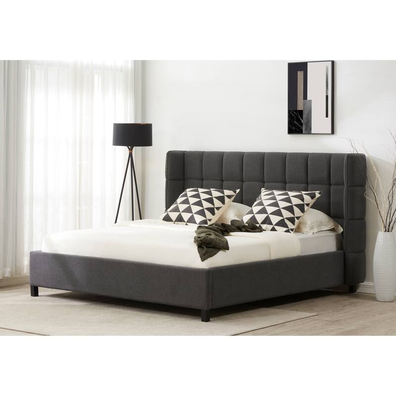 SAFAVIEH Couture Emerson Grid Tufted Bed - Dark Grey - King