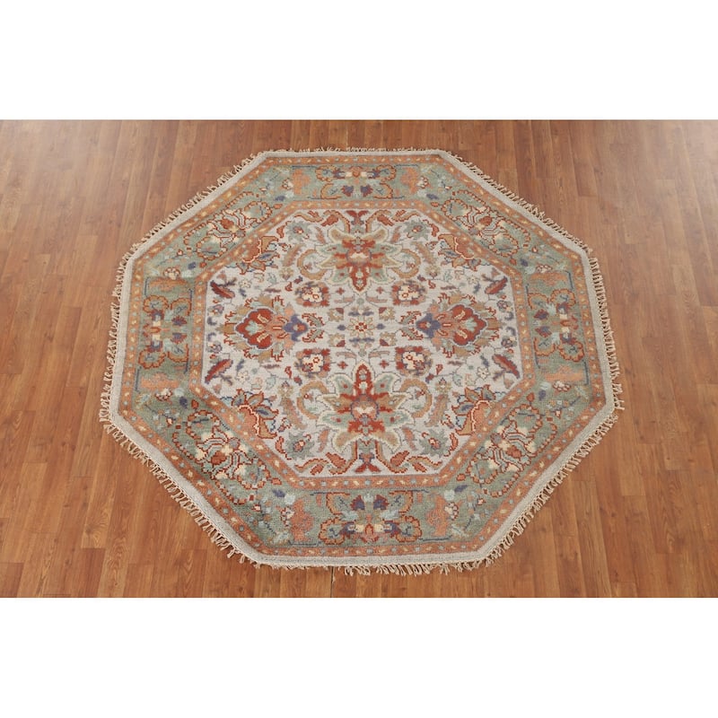 Heriz-Serapi Oriental Octagon Rug Hand-Knotted Wool Carpet - 6'0" x 6'0"