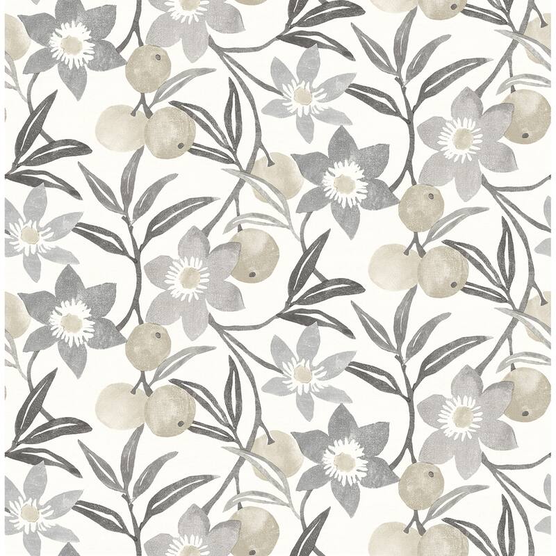 Chesapeake Passiflora Charcoal Fruit and Floral Wallpaper